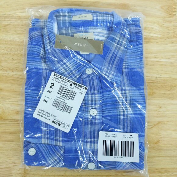 NWT $118 J Crew Baird McNutt Irish Linen Blue Plaid Two-Pocket Workshirt - Picture 3 of 3
